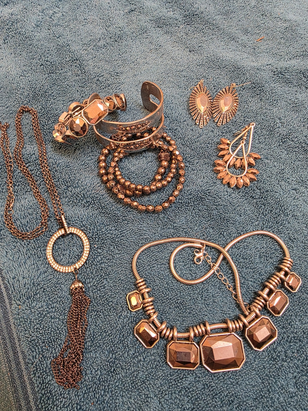 Silver And Faux Hematite Statement Necklace and Earring Set - Women Jewelry